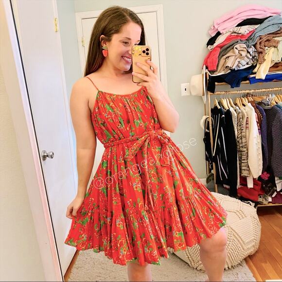 Rhode Resort Red Dazzle Floral Nala Braid Tropical Belted Mini Dress XS - Picture 1 of 13